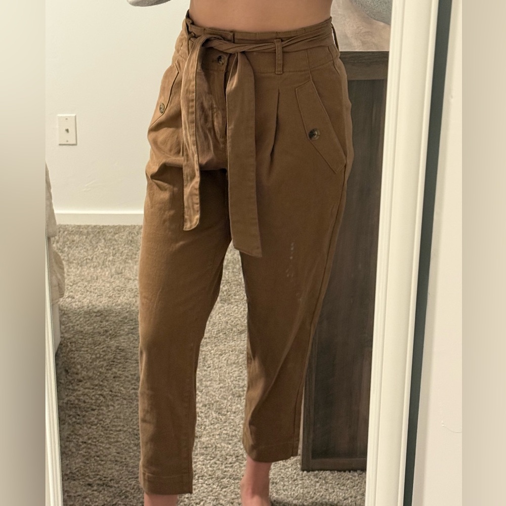 LOFT paper bag high waisted brown pants with belt